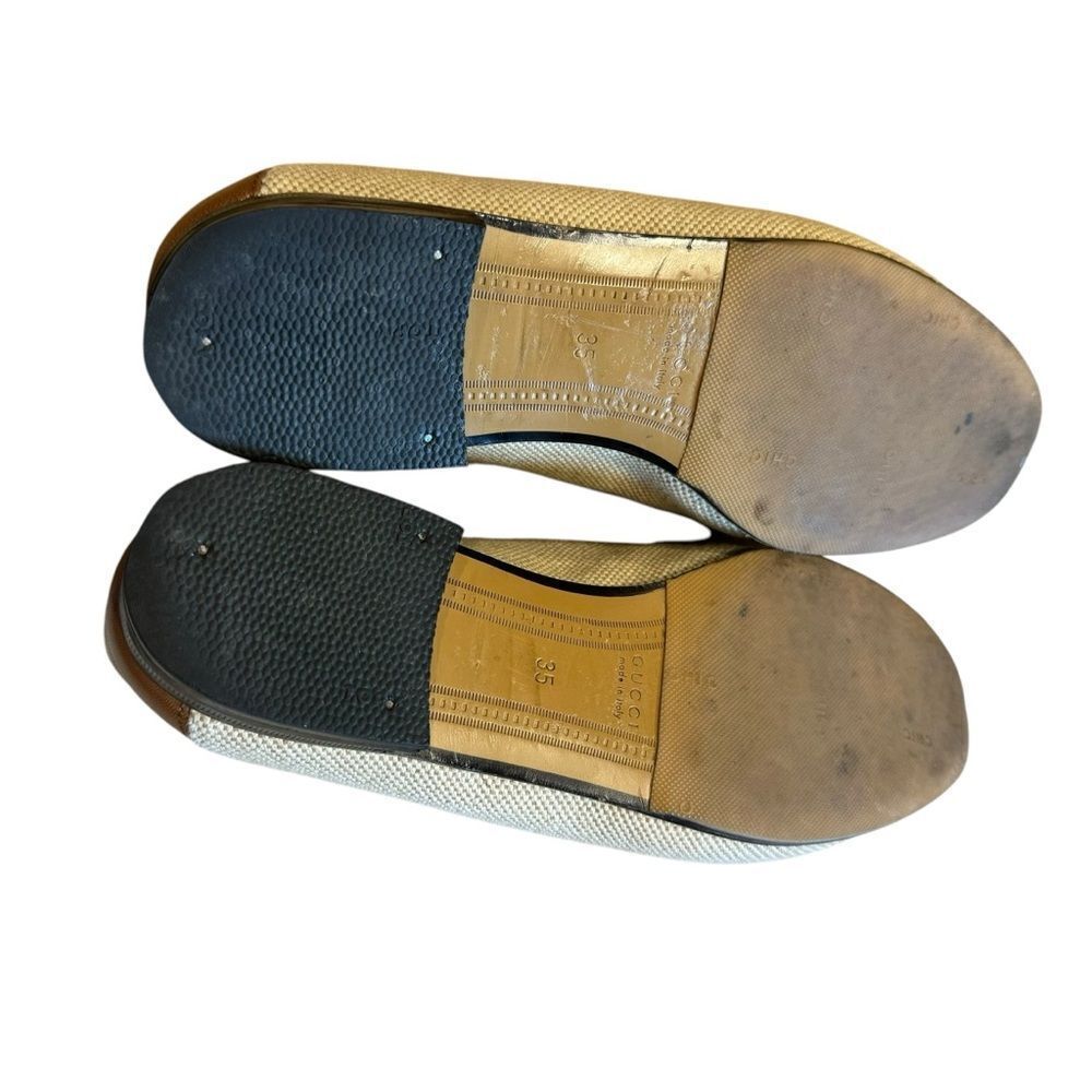 Gucci Beige Brown Canvas and Leather Horsebit Brixton Charlotte Loafers Size 35 - Picture 9 of 13